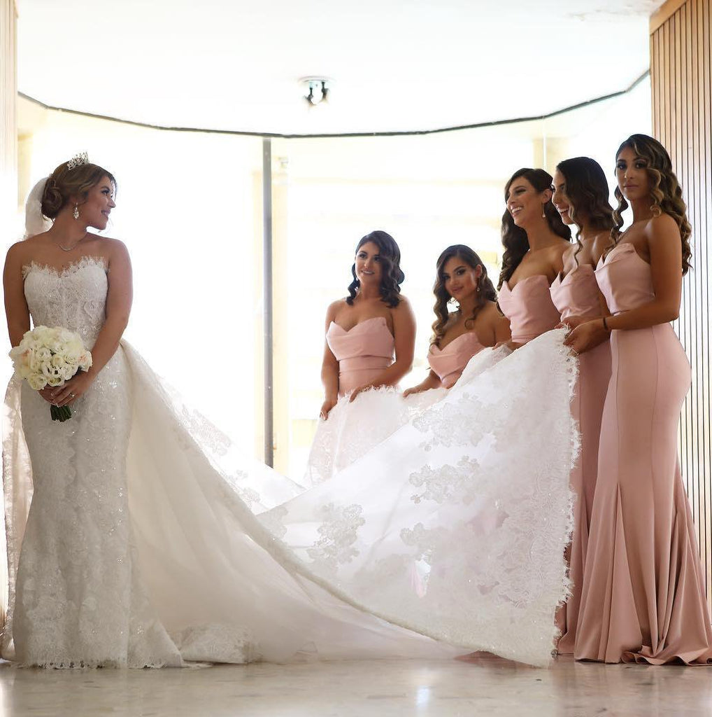 Pink Mermaid Bridesmaid Dresses Sweetheart Maid Of Honor Gowns Ruffles cherishgirls Pink Mermaid Bridesmaid Dresses Sweetheart Maid Of Honor Gowns Ruffles cherishgirls