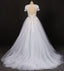 Puffy Short Sleeves Tulle Bridal Dress with Lace Appliques, Long Train Wedding Dress UQ2294