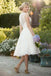 A Line Sleeveless Knee Length Lace Wedding Dress with Beading Waist UQ2078