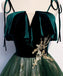 Spaghetti Straps Tulle Lace Green Prom Dress, Floor Length Lace Up Formal Dress UQ2446