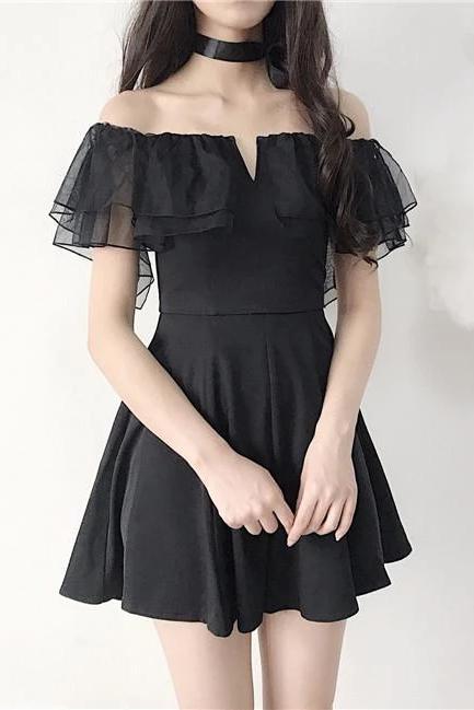 Black Off the Shoulder Short Dance Dresses, A Line Mini Homecoming Dre cherishgirls Black Off the Shoulder Short Dance Dresses, A Line Mini Homecoming Dre cherishgirls