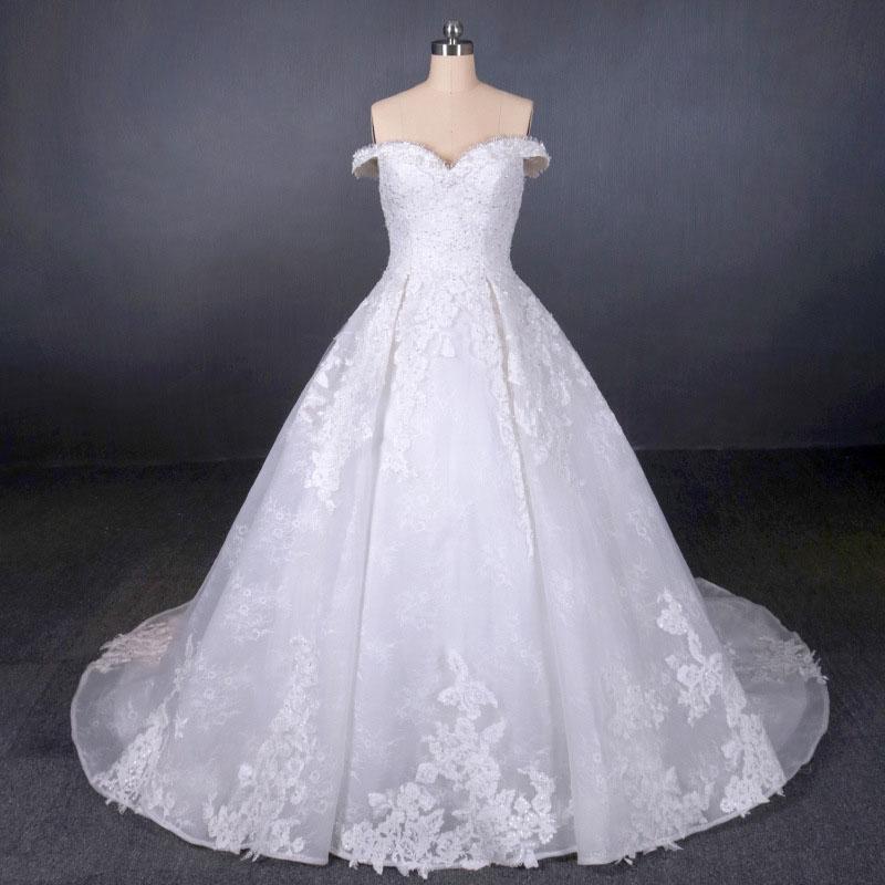 Ball Gown Off Shoulder Appliques Wedding Dresses, Puffy Lace Appliqued Bridal Dress UQ2352