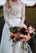 Romantic Two Piece Long Sleeves Wedding Dress with Lace, A Line Ivory Chiffon Bridal Dress UQ2398