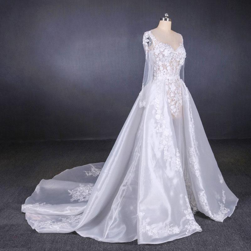 Gorgeous Long Sleeves Sweetheart Wedding Dress, Whit Bridal Dresses with Applique UQ2291