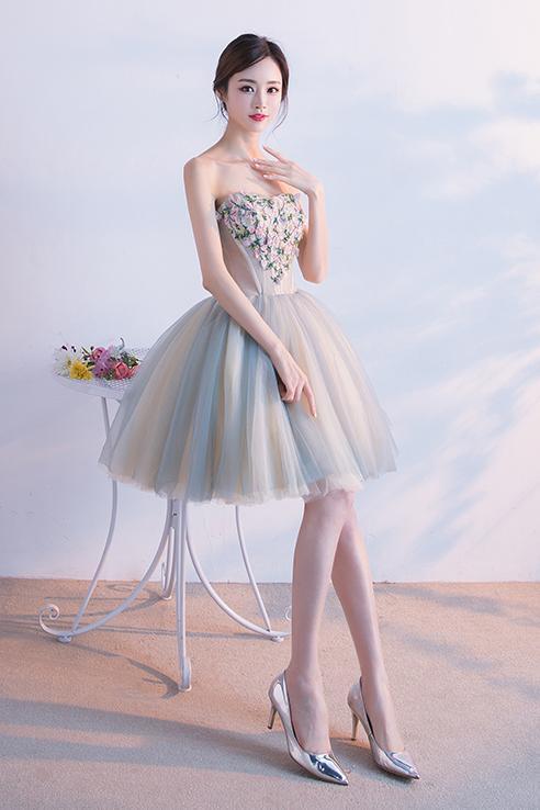 Sweetheart Homecoming Dress with Flowers, Short Prom Dresses UQ1727