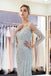 Gray Beaded Evening Dresses Luxury Mermaid Crystal Sweep Train Long Sleeves Prom Dress UQ2281