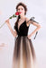 Black Deep V Neck Sleeveless Floor Length Tulle Ombre Prom Dress UQ2313