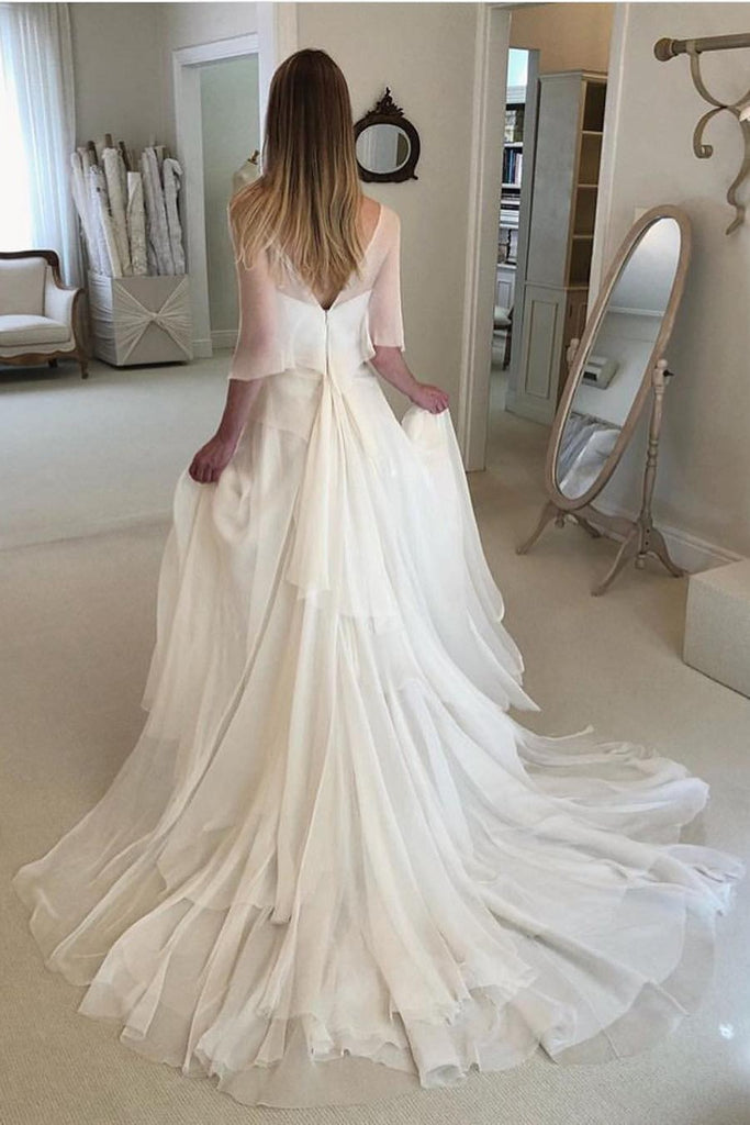 Simple Elegant Chiffon Beach Wedding Dresses with Wrap Sleeves, Unique cherishgirls Simple Elegant Chiffon Beach Wedding Dresses with Wrap Sleeves, Unique cherishgirls