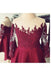 Dark Red Sheer Neck Homecoming Dress, High Low Appliques Satin Short Prom Dress UQ1870