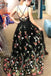 Beautiful Deep V Neck Sleeveless Black Long Prom Dress with Flowers, Unique Formal Dress UQ2063