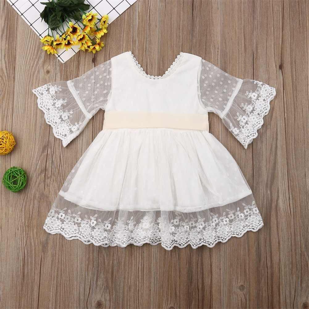 A Line 3/4 Sleeve Lace Flower Girl Dresses Above Knee Baby Dress with Sash UF083