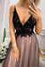 Black V Neck Tulle Long Prom Dress with Appliques, Floor Length Backless Formal Dress UQ2450