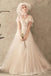 Unique Tulle Lace Long Wedding Dress, Ivory Short Sleeves Lace Up Back Bridal Dresses N2585