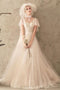 Unique Tulle Lace Long Wedding Dress, Ivory Short Sleeves Lace Up Back Bridal Dresses UQ2585