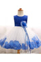 White and Blue Ball Gown Sleeveless Long Flower Girl Dress with Blue Flowers Sash UF065