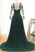 Dark Green Long Sleeves Long Evening Dress with Appliques, Long Prom Dress with Sleeves UQ1929