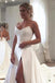 Strapless Bodice Corset Leg Slit Satin Wedding Dresses, Backless Long Bridal Dresses UQ1995