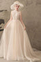 Ivory Jewel Sleeveless Tulle Wedding Dress with Lace, A Line Pleats Open Back Bridal Dress UQ2583