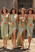 Mismatched Elastic Silk Satin Bridesmaid Dress, Sage Green New Mixed Style Prom Dress chb0014