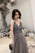 Dark Gray V Neck Sparkly Beading Prom Dress with Sequins, Long Tulle Prom Gown UQ1762