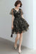 Black V Neck Tulle Short Prom Dress, Shiny Black Homecoming Dress with Sleeves N2144