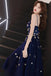 Spaghetti Straps Blue Tulle Tea Length Homecoming Dress with Stars UQ2135