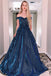 Bling A Line V-neck Off the Shoulder Navy Blue Long Prom/Evening Dress chp0005