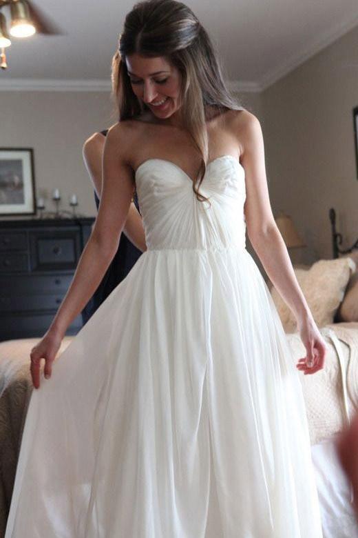 Floor Length Sweetheart Chiffon Boho Wedding Dress, Long Beach Wedding cherishgirls Floor Length Sweetheart Chiffon Boho Wedding Dress, Long Beach Wedding cherishgirls