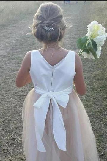 Ankle-Length Sleeveless Tulle Flower Girl Dress, A Line Stunning Flower Girl Dresses UF072