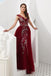 Burgundy V Neck Sleeveless Tulle Long Prom Dress with Beads Crystal UQ2282