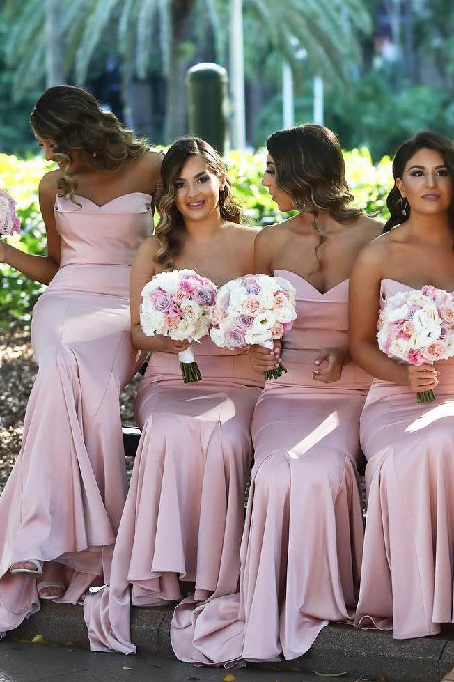 Pink Mermaid Bridesmaid Dresses Sweetheart Maid Of Honor Gowns Ruffles Dress for Wedding chb0024