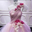 Puffy One Shoulder Sleeveless Tulle Prom Dress with Flowers, Ruffles Quinceanera Dress chp0023