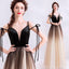 Black Deep V Neck Sleeveless Floor Length Tulle Ombre Prom Dress UQ2313