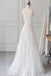 White Spaghetti Straps Lace Tulle Evening Dress, Floor Length Prom Dress with Beads UQ2105