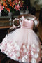 Cute Tulle Pink Flower Girl Dress With 3D Flowers, Puffy Long Flower Girl Dress with Flower UF076