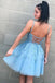 A Line V Neck Lace Appliques Tulle Homecoming Dress, Cute Short Prom Dress with Lace UQ2124