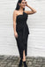 Black Strapless Sheath Tea Length Bridesmaid Dress, Unique Bridesmaid Dresses UQ2463