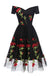 Retro Off the Shoulder Tulle Black Party Dress with Flowers, Knee Length Homecoming Dress UQ2107