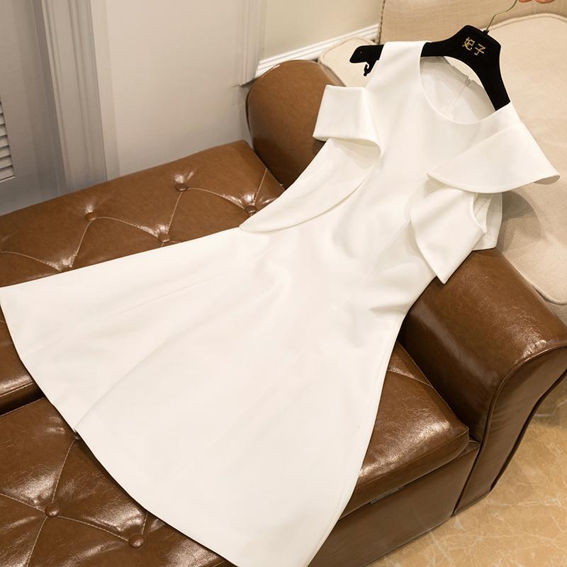Ivory Short Satin Homecoming Dresses, A Line Cute Short Sleeves Sweet 16 Dress UQ1962