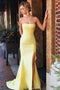 Daffodil Strapless Split Long Party Dress, Sexy Simple Mermaid Prom Gown UQ2544