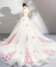 Unique Off the Shoulder Tulle Wedding Dress with Pink Flowers, Ball Gown Wedding Gown UQ2584