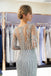 Gray Beaded Evening Dresses Luxury Mermaid Crystal Sweep Train Long Sleeves Prom Dress UQ2281