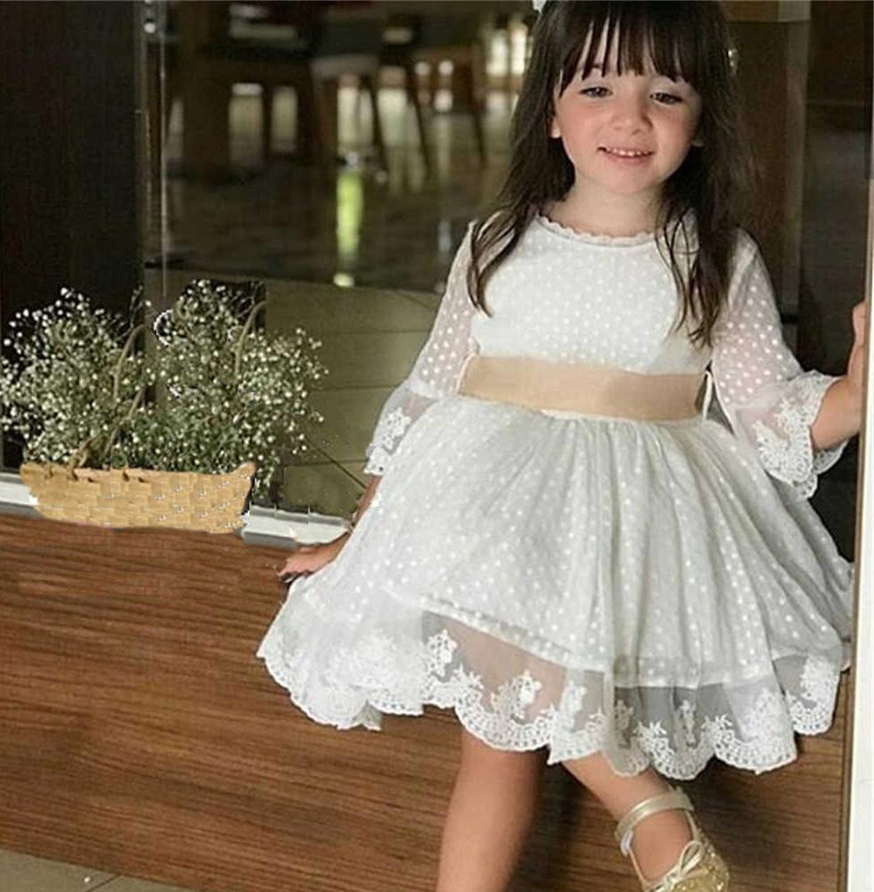 A Line 3/4 Sleeve Lace Flower Girl Dresses Above Knee Baby Dress with Sash UF083 A Line 3/4 Sleeve Lace Flower Girl Dresses Above Knee Baby Dress with Sash UF083