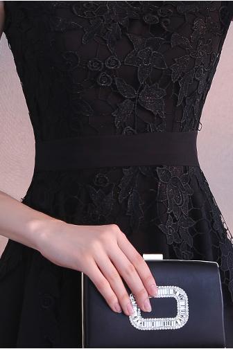 Black Cap Sleeves Satin Short Homecoming Dress with Lace, Cute Mini Cocktail Dresses UQ1961