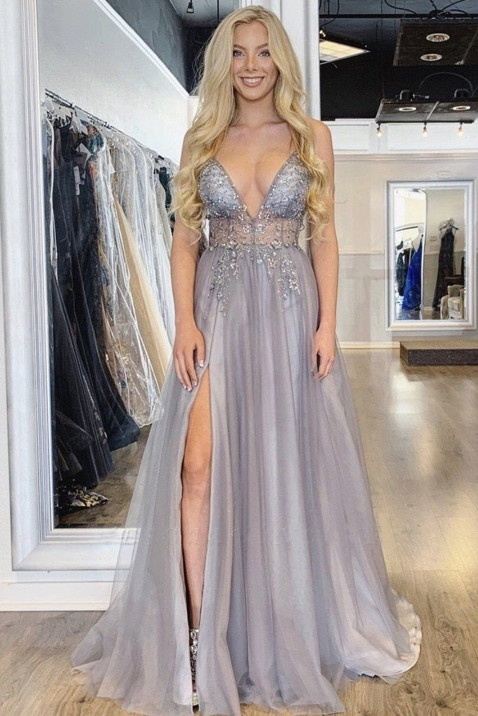 Sexy Spaghetti Straps Floor Length Beading Prom Dress with Rhinestone, Long Evening Dress UQ2591