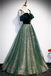 Spaghetti Straps Tulle Lace Green Prom Dress, Floor Length Lace Up Formal Dress UQ2446