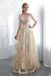 A Line Floor Length Floral Prom Dresses 3/4 Sleeves A-line Empire Waist Long Evening Gowns UQ2277