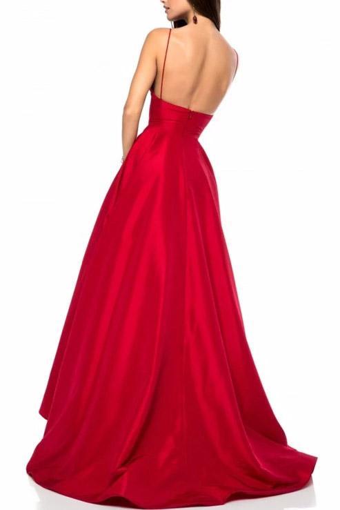 Royal Blue Simple V Neck Satin Prom Dress, A Line Spaghetti Straps Long Evening Dress UQ2088