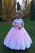 Ball Gown Cute Short Sleeves Long Flower Girl Dress, Lace Appliques Bow Flower Girl Dresses UF079