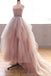 Vintage A Line Spaghetti Straps Blush Prom Dresses, Puffy Ruffles Party Dresses UQ2468